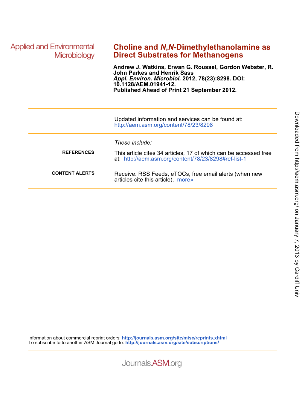 Direct Substrates for Methanogens -Dimethylethanolamine As N,N