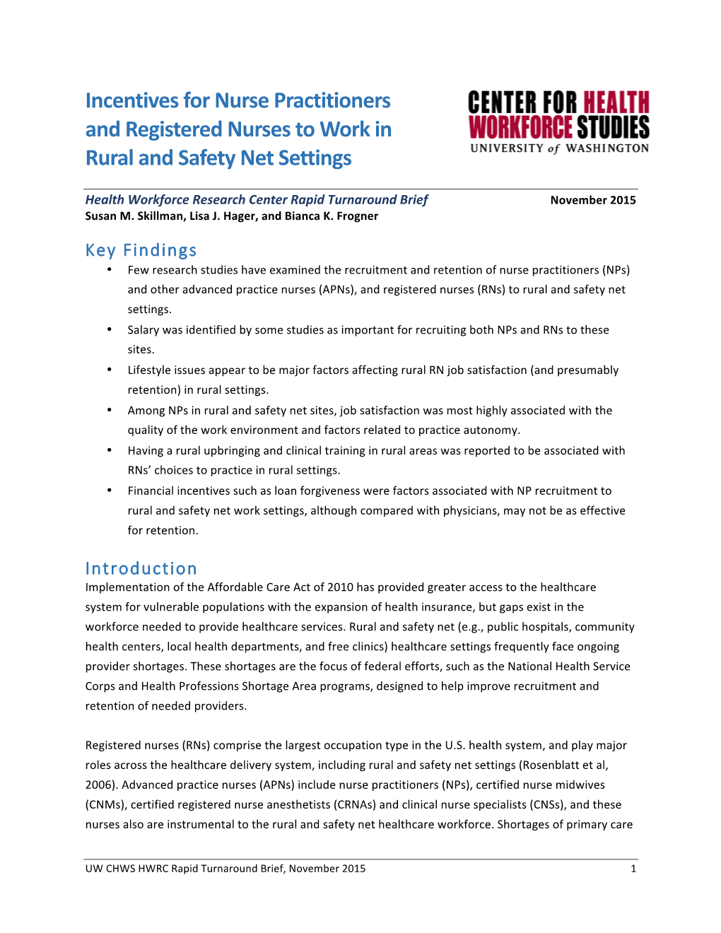 Incentives for Nurse Practitioners and Registered Nurses to Work in Rural and Safety Net Settings