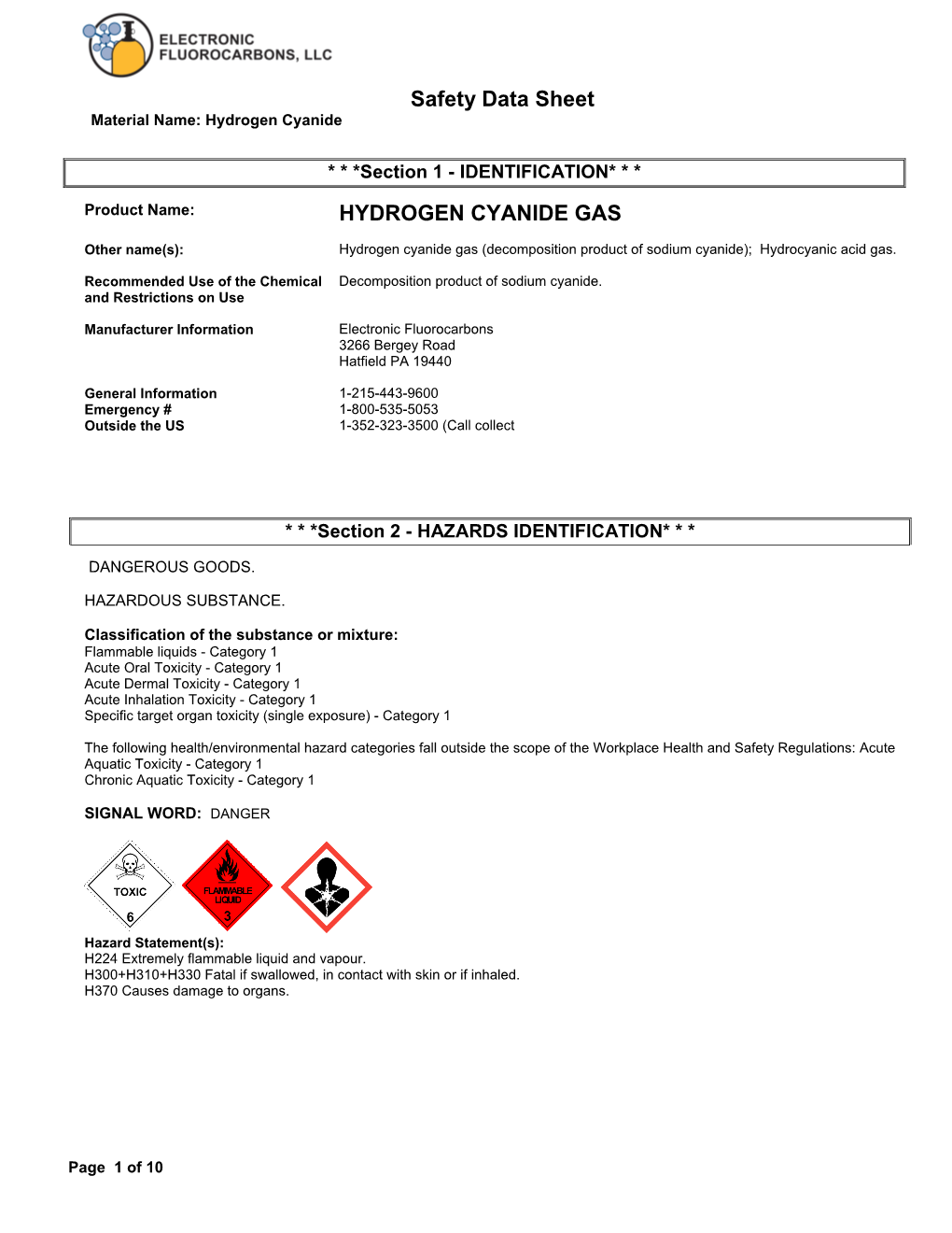 HYDROGEN CYANIDE GAS Safety Data Sheet