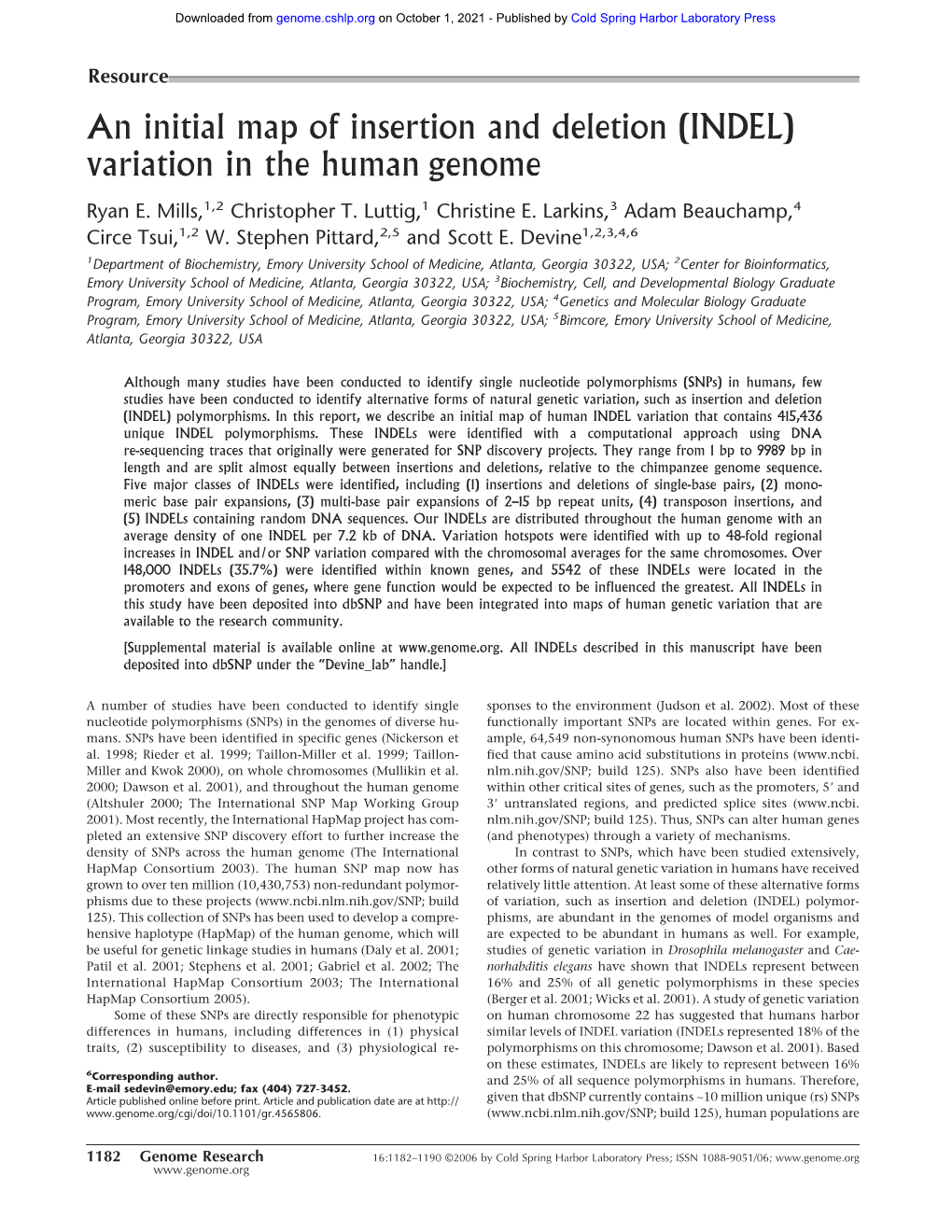 (INDEL) Variation in the Human Genome