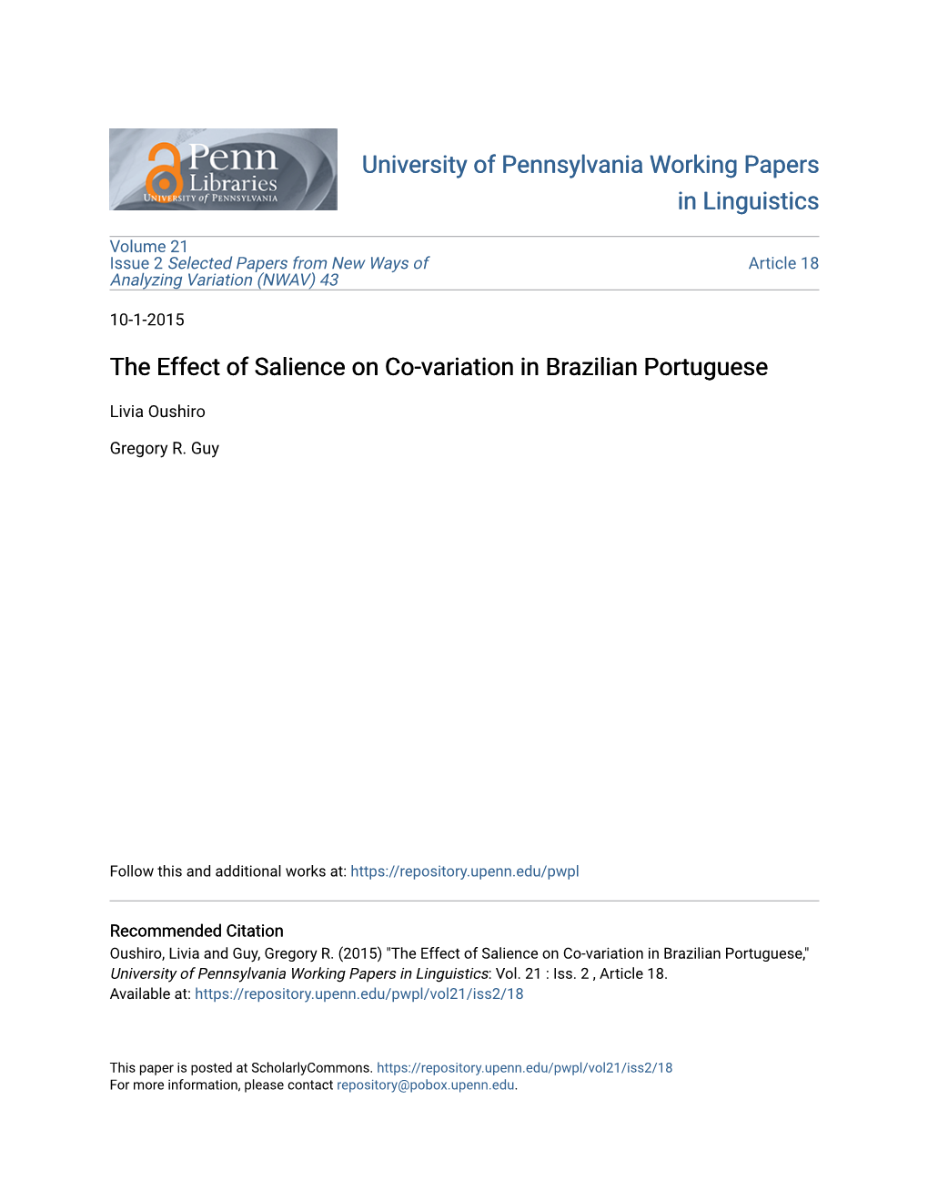 The Effect of Salience on Co-Variation in Brazilian Portuguese