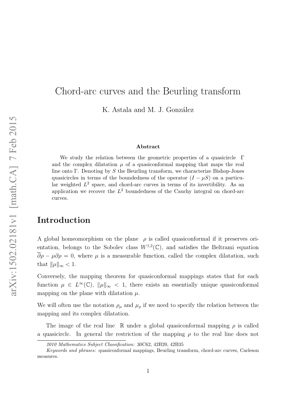 Chord-Arc Curves and the Beurling Transform