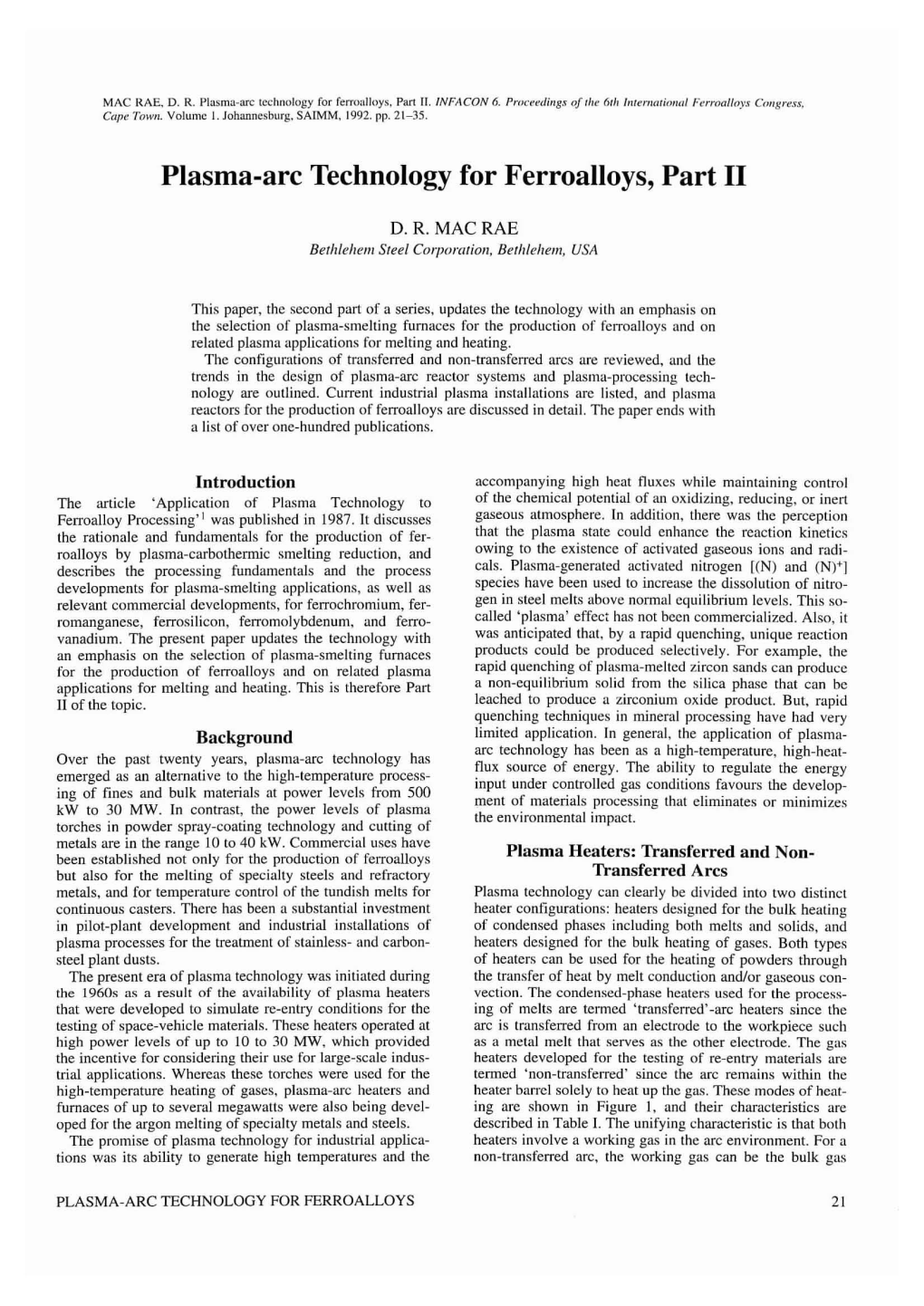 Plasma-Arc Technology for Ferroalloys, Part II