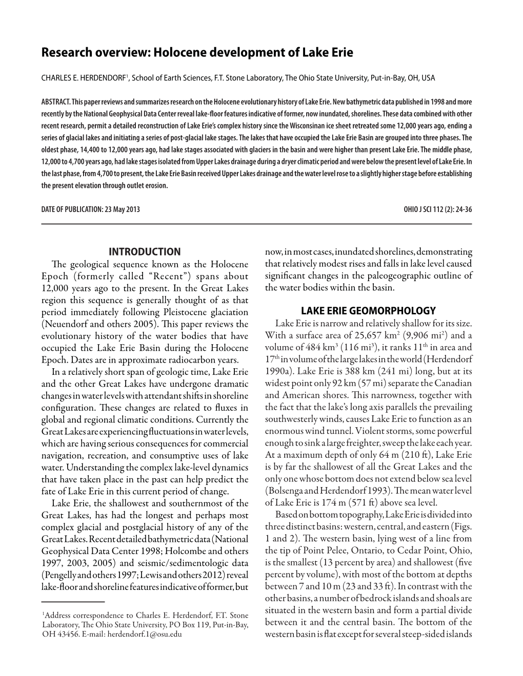 Holocene Development of Lake Erie