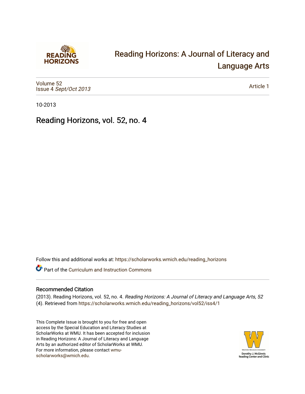 Reading Horizons: a Journal of Literacy and Language Arts