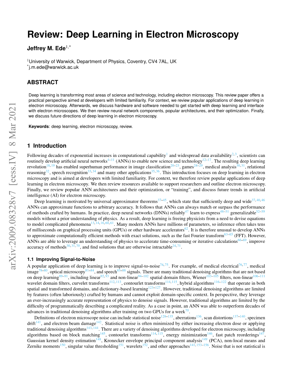 Review: Deep Learning in Electron Microscopy