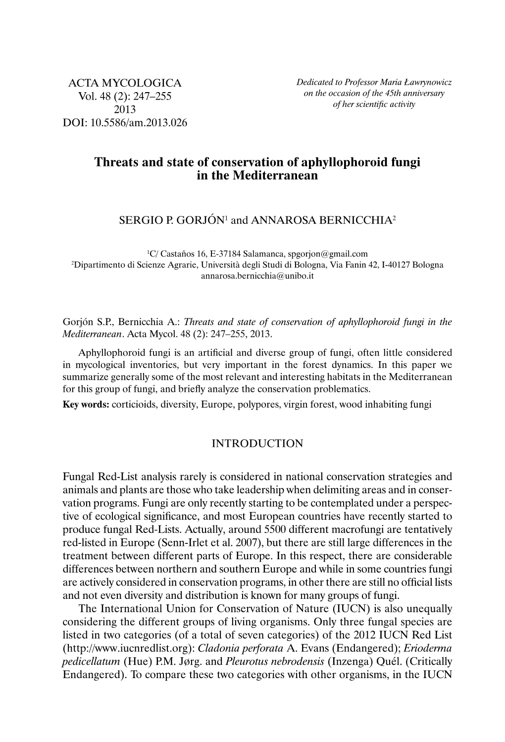 Threats and State of Conservation of Aphyllophoroid Fungi in the Mediterranean