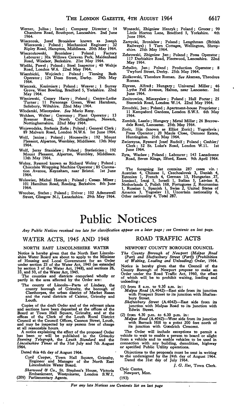 Public Notices Any Public Notices Received Too Late for Classification Appear on a Later Page ; See Contents on Last Page