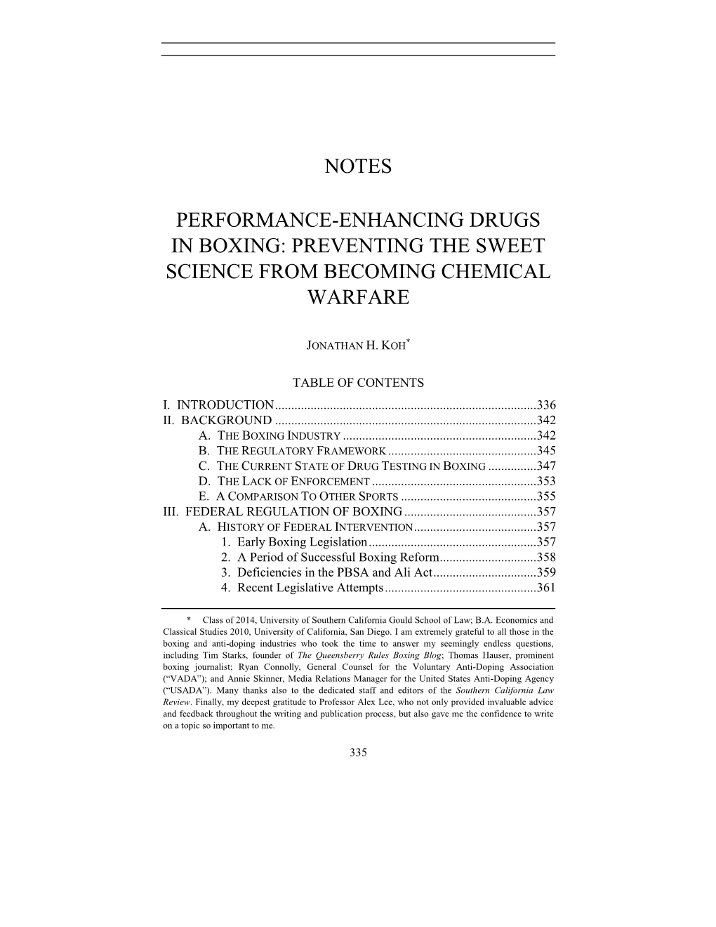 Notes Performance-Enhancing Drugs in Boxing: Preventing the Sweet