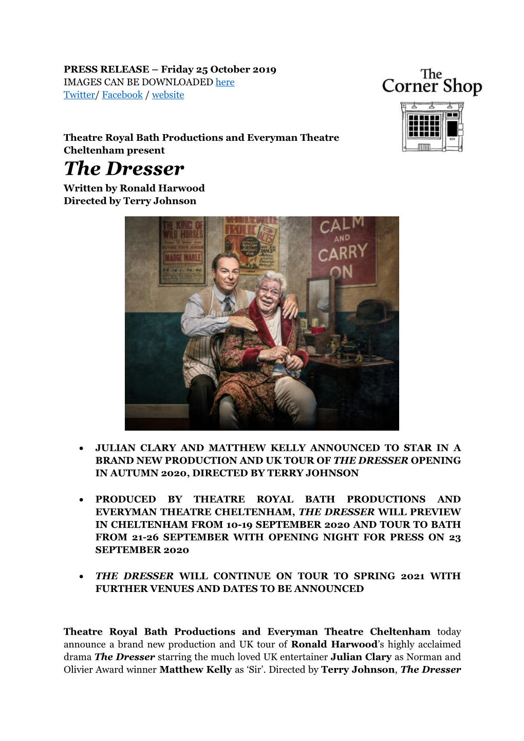 The Dresser Starring Julian Clary and Matthew Kelly Announcement