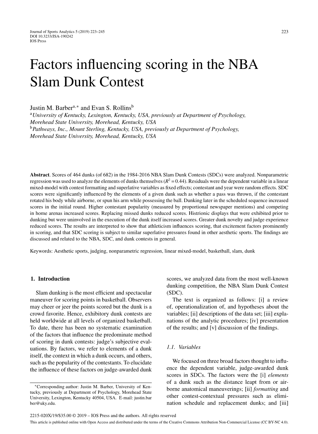 Factors Influencing Scoring in the NBA Slam Dunk Contest