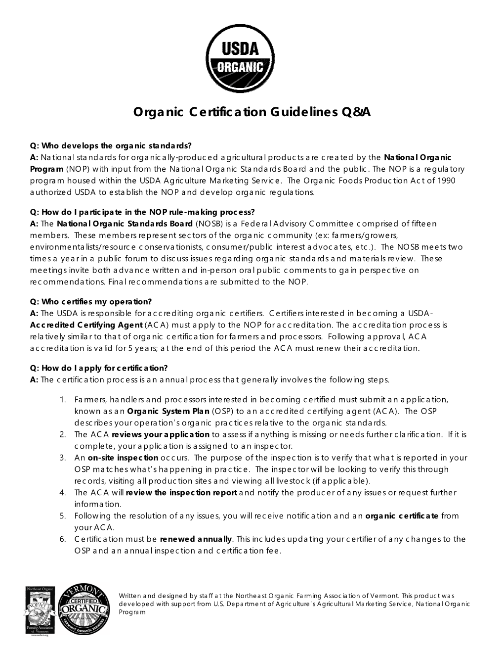 Organic Certification Guidelines Q&A