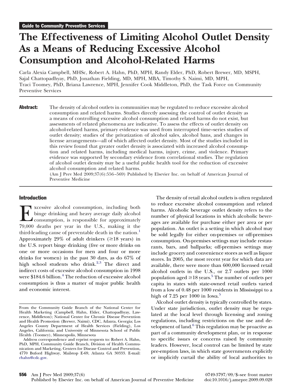 The Effectiveness of Limiting Alcohol Outlet