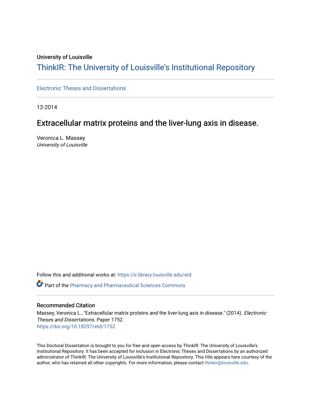 Extracellular Matrix Proteins and the Liver-Lung Axis in Disease