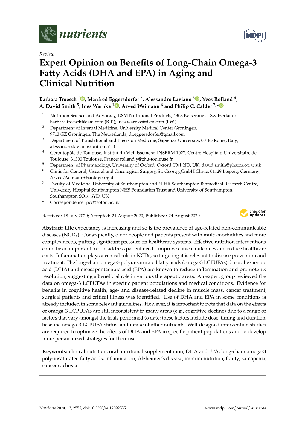 DHA and EPA) in Aging and Clinical Nutrition