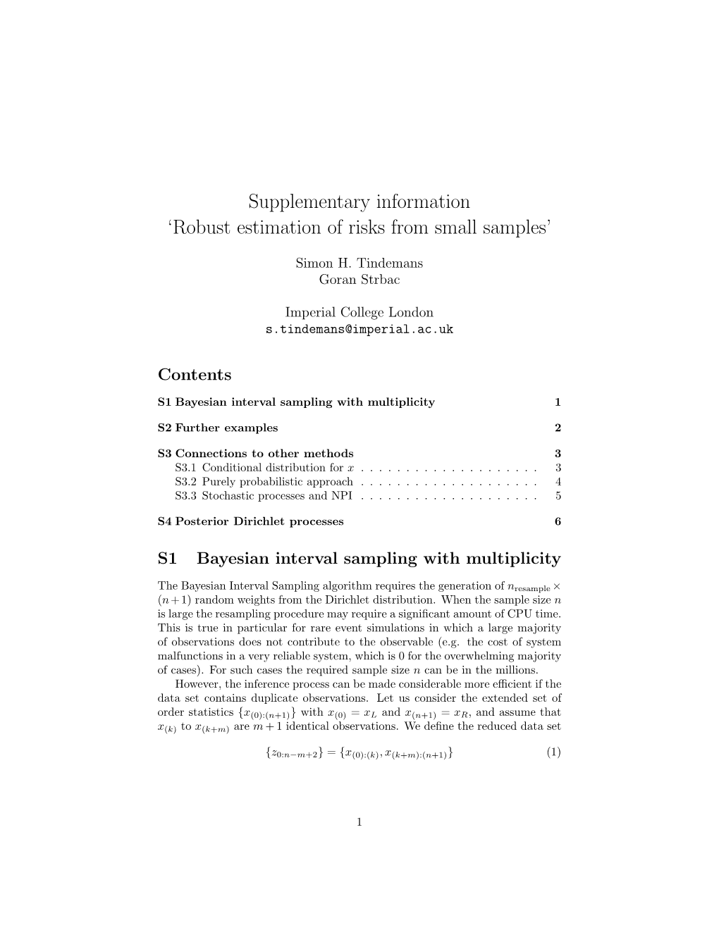 Supplementary Information ‘Robust Estimation of Risks from Small Samples’