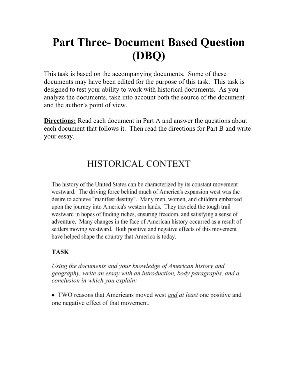 Part Three- Document Based Question (DBQ)