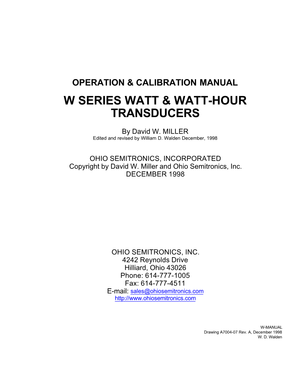 W Series Watt & Watt-Hour Transducers