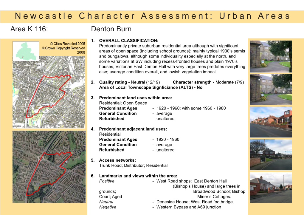 Newcastle Character Assessment: Urban Areas Area K 116: Denton Burn