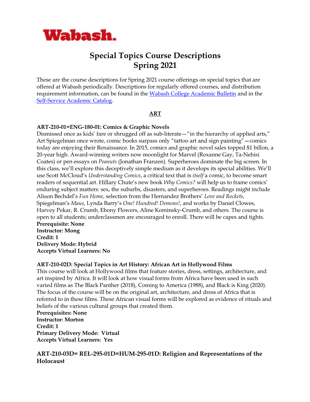 Special Topics Course Descriptions Spring 2021