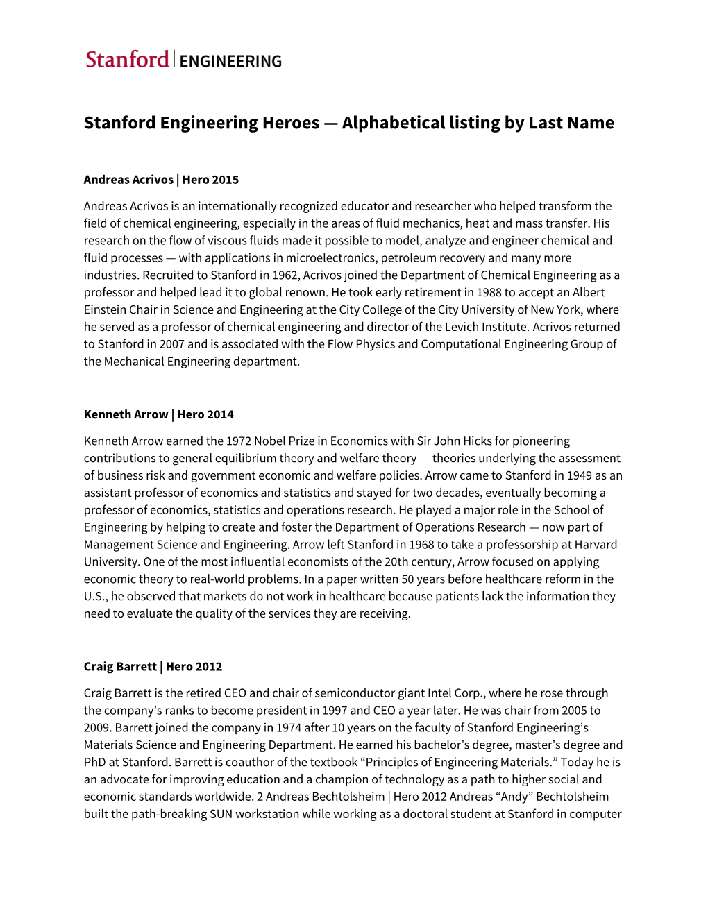 Stanford Engineering Heroes — Alphabetical Listing by Last Name