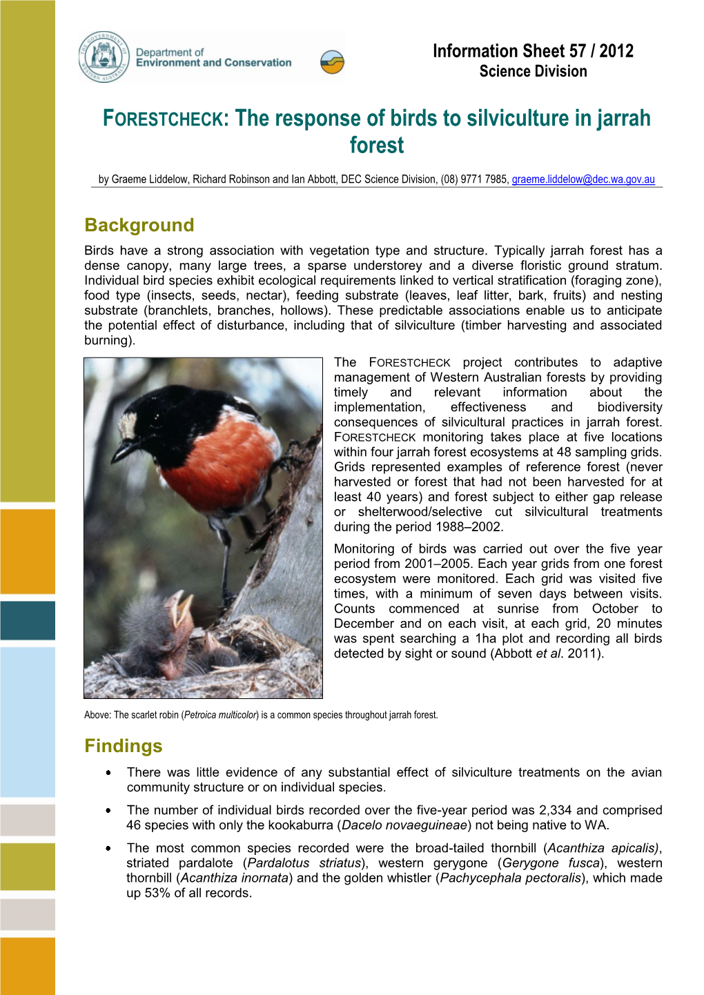 FORESTCHECK: the Response of Birds to Silviculture in Jarrah Forest