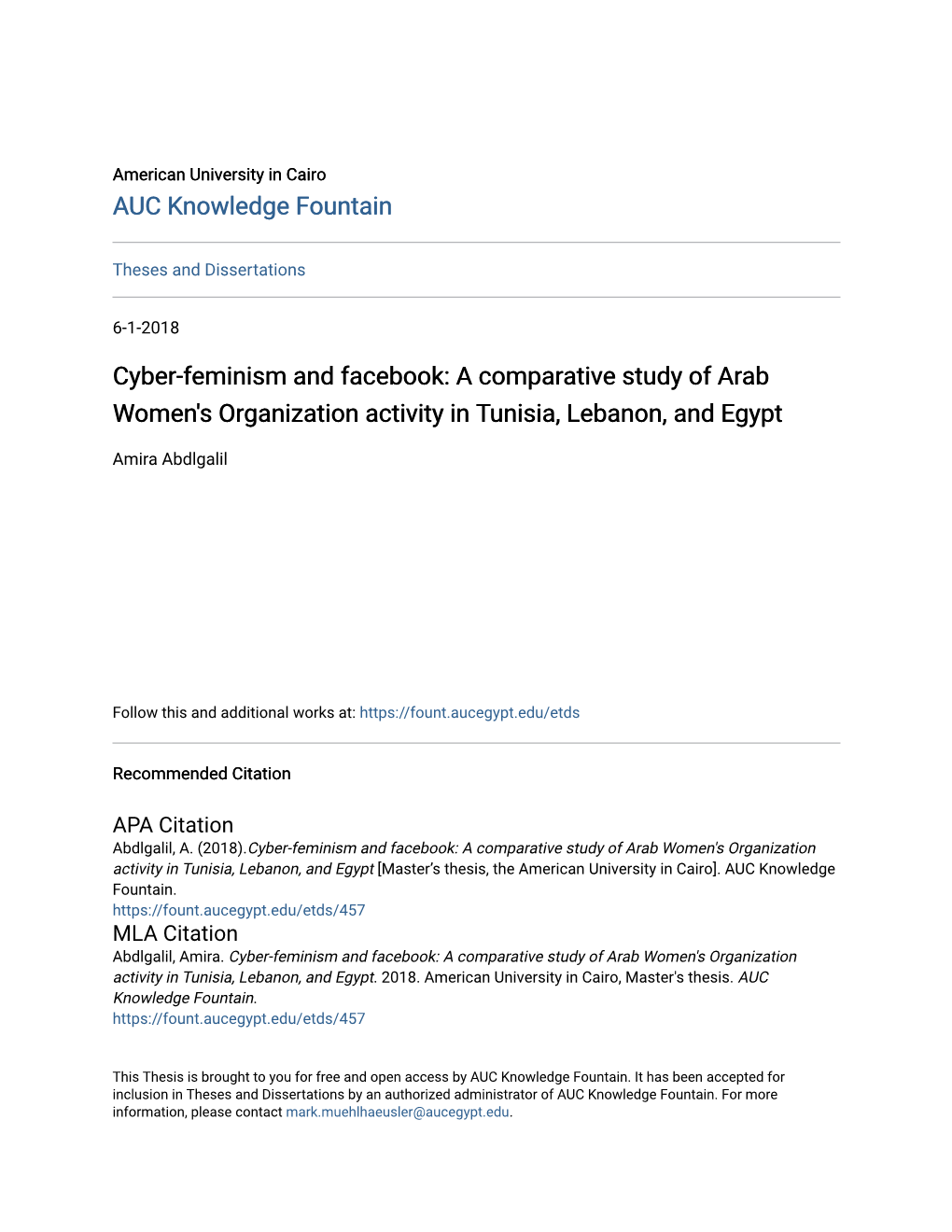 Cyber-Feminism and Facebook: a Comparative Study of Arab Women's Organization Activity in Tunisia, Lebanon, and Egypt