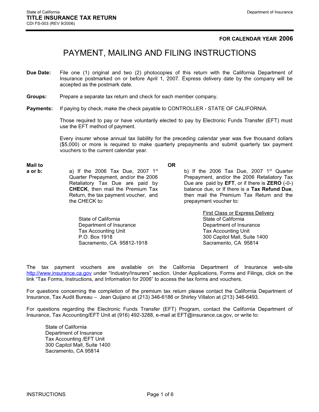 Payment, Mailing and Filing Instructions s2