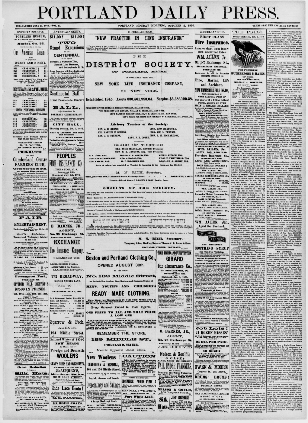 Portland Daily Press: October 2, 1876