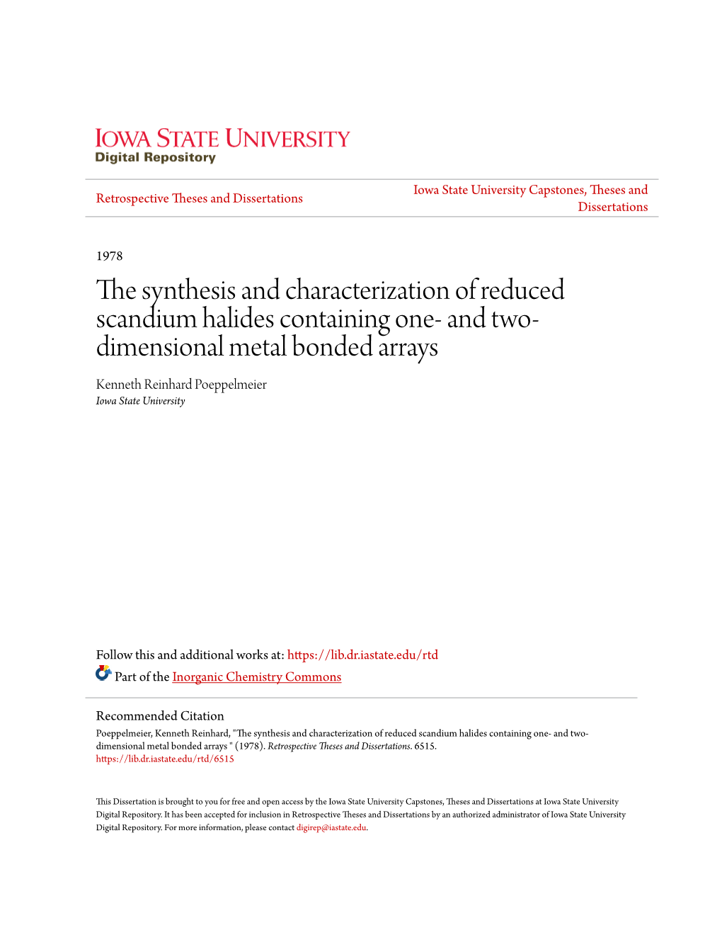 The Synthesis and Characterization of Reduced Scandium Halides