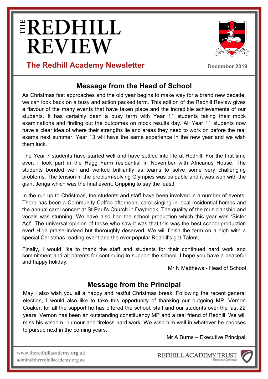 The Redhill Academy Newsletter December 2019