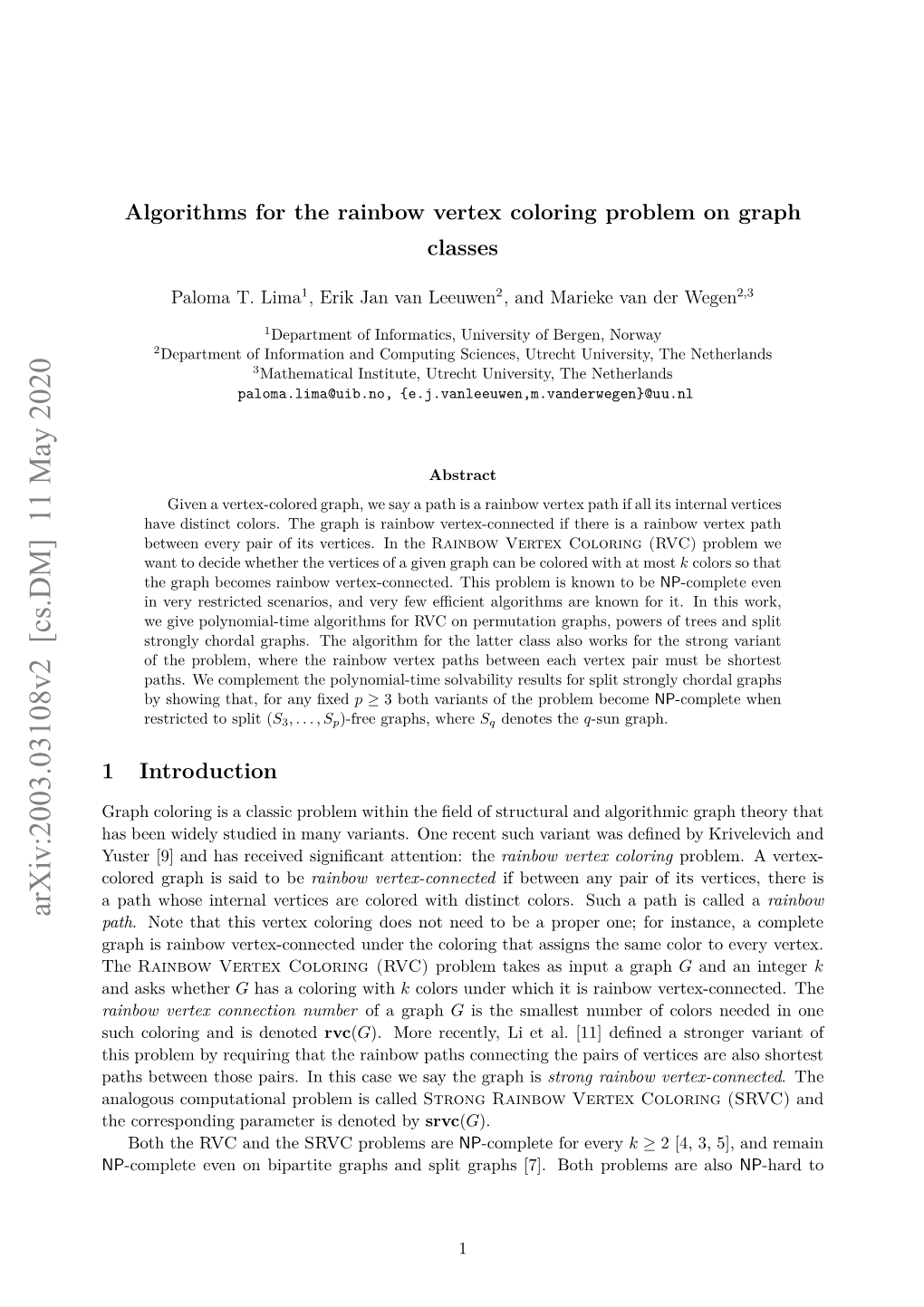 Algorithms for the Rainbow Vertex Coloring Problem on Graph Classes