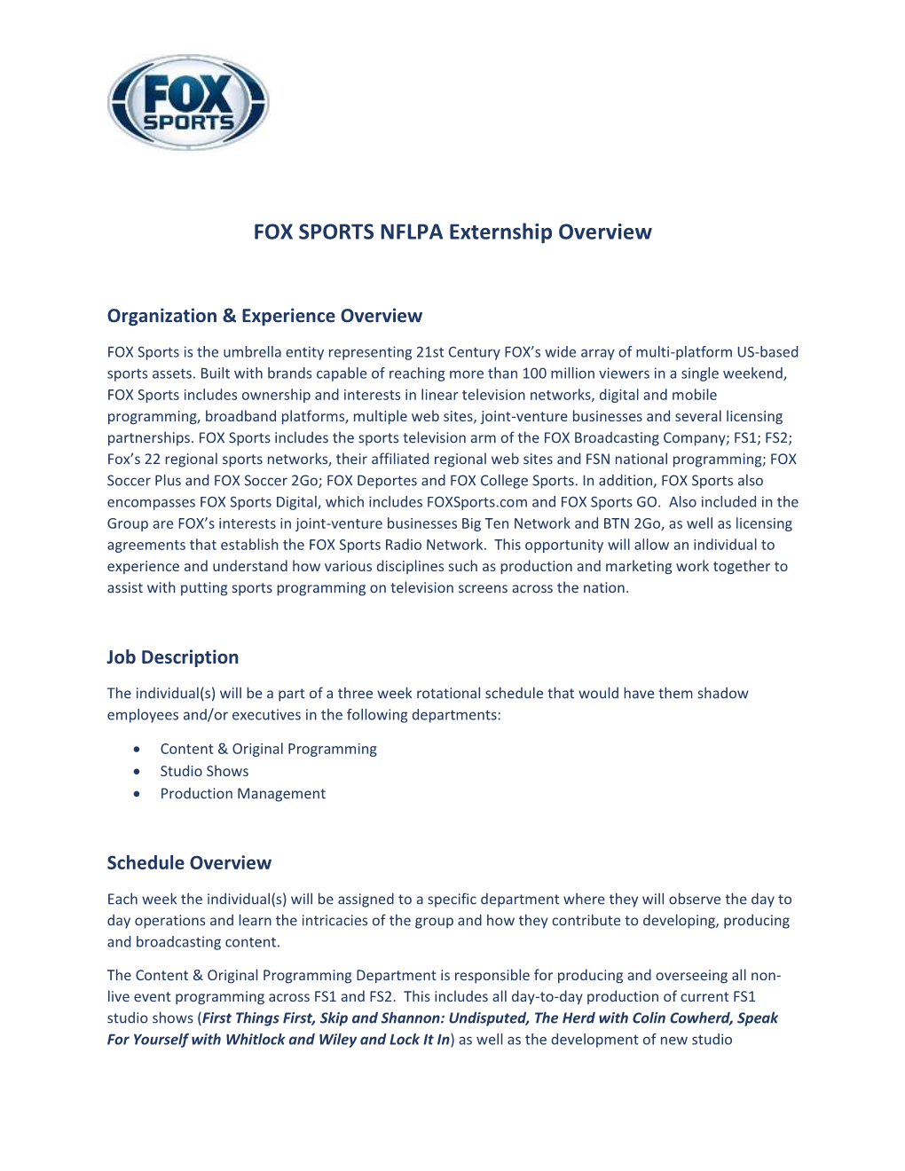 FOX SPORTS NFLPA Externship Overview