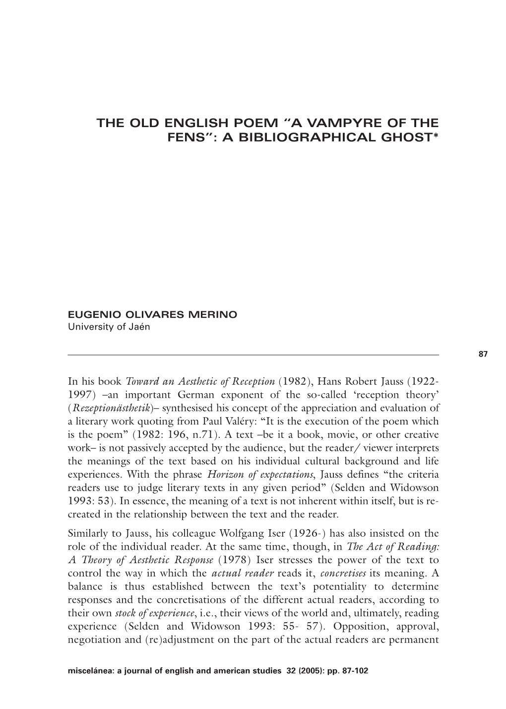 The Old English Poem “A Vampyre of the Fens”: a Bibliographical Ghost*