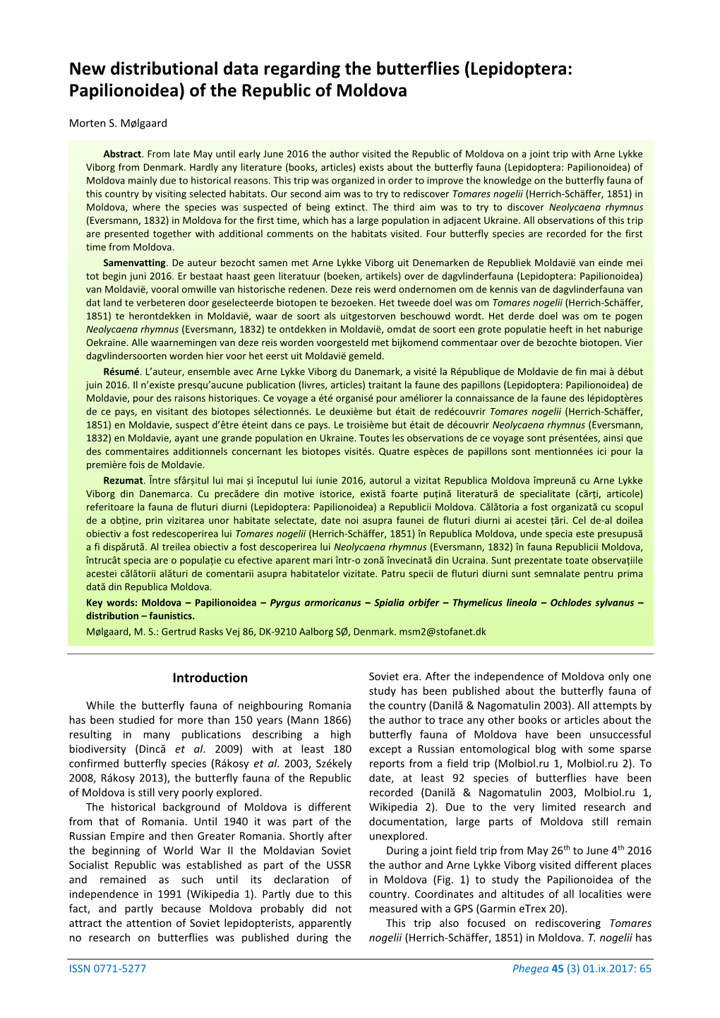 New Distributional Data Regarding the Butterflies (Lepidoptera: Papilionoidea) of the Republic of Moldova