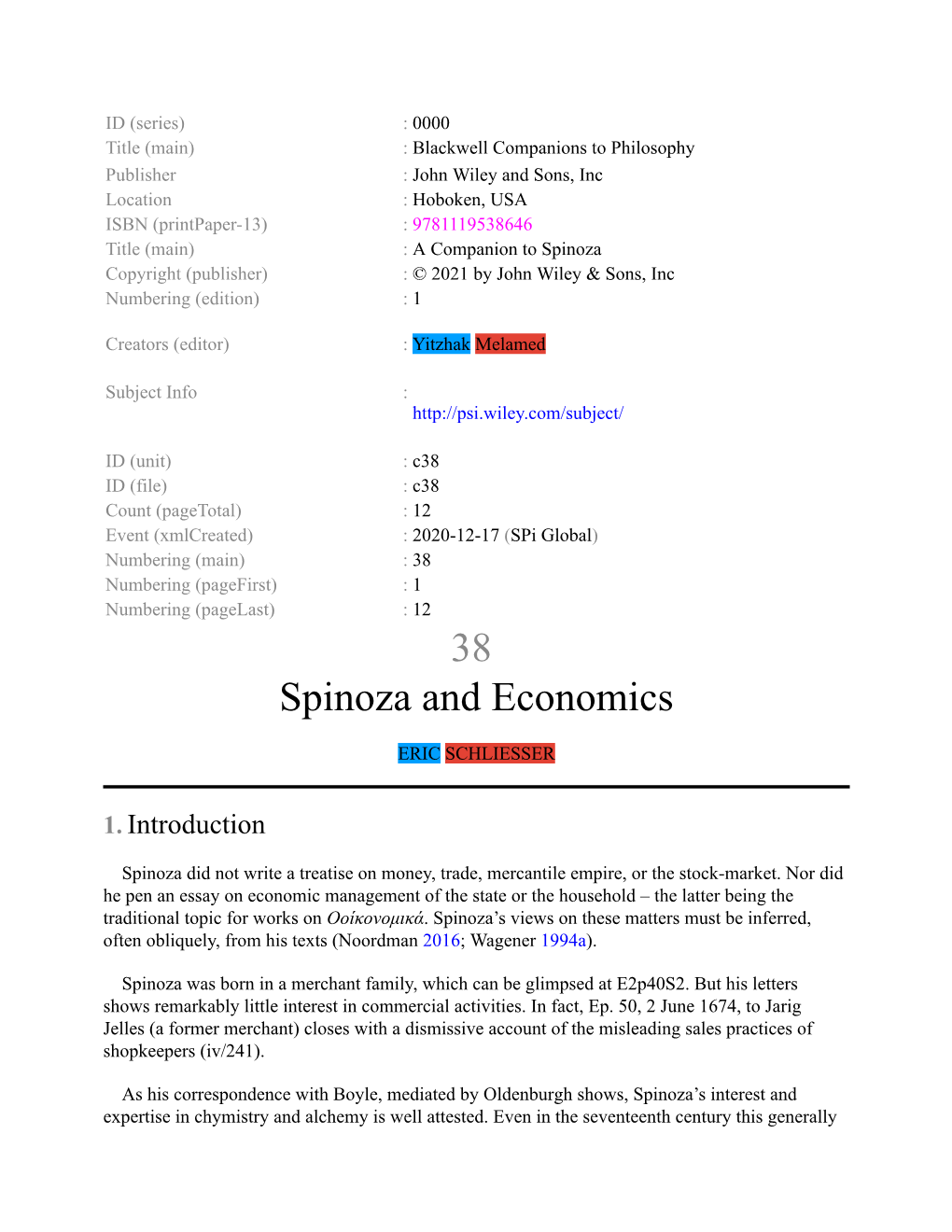 38 Spinoza and Economics