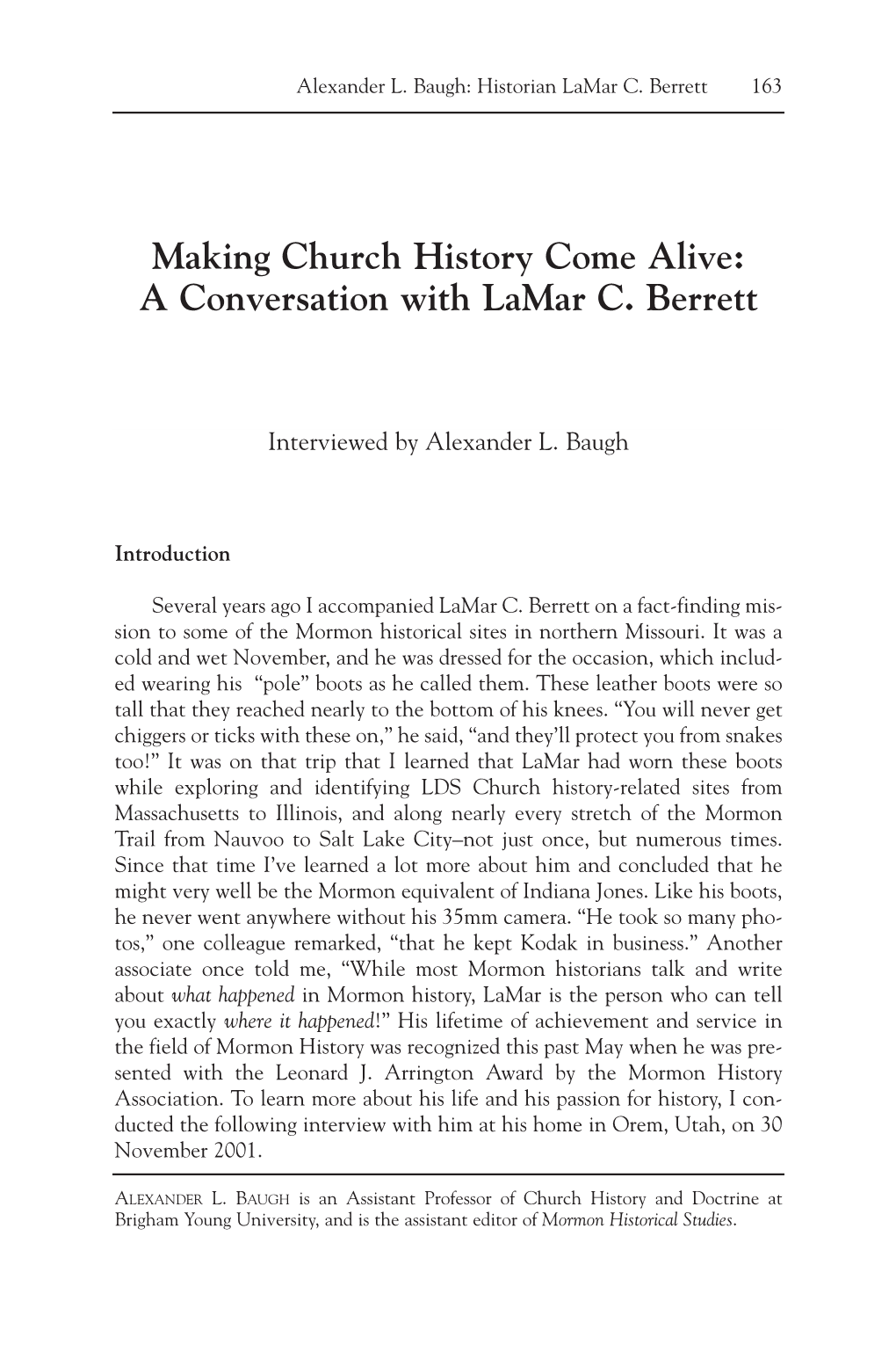 Making Church History Come Alive: a Conversation with Lamar C. Berrett