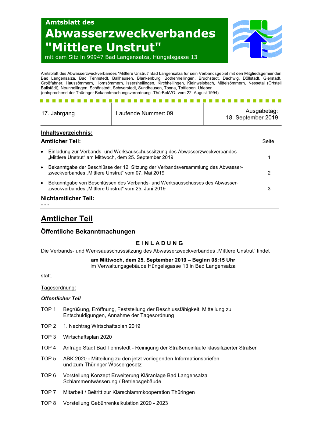 Abwasserzweckverbandes "Mittlere Unstrut"