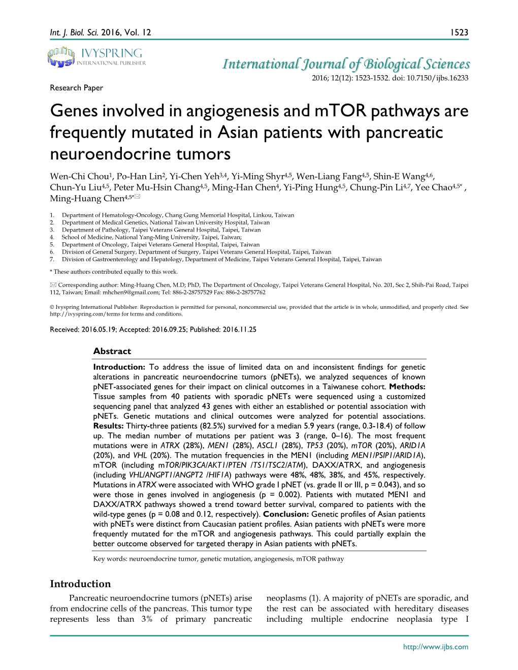 Genes Involved in Angiogenesis and Mtor Pathways Are Frequently