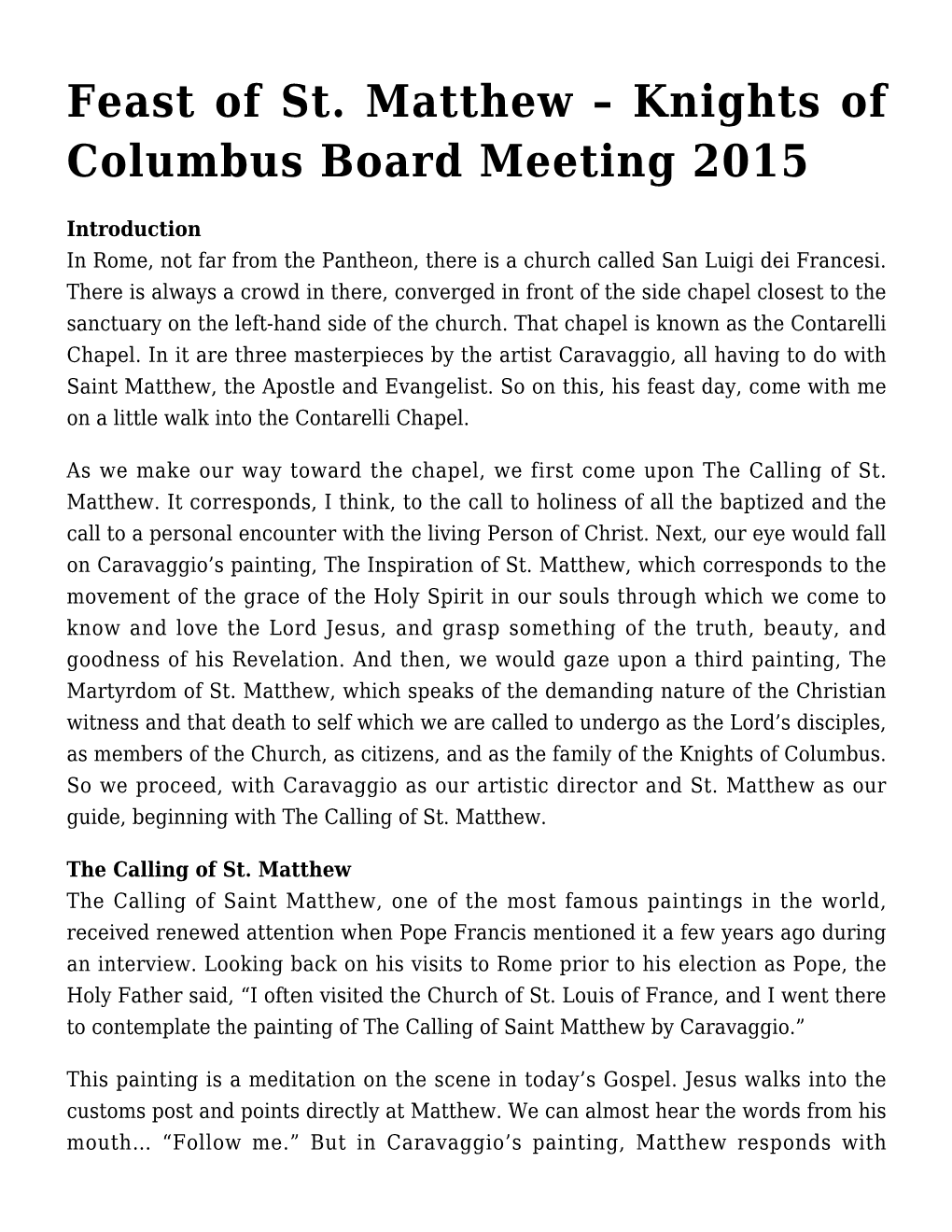 Feast of St. Matthew &#8211; Knights of Columbus Board Meeting 2015