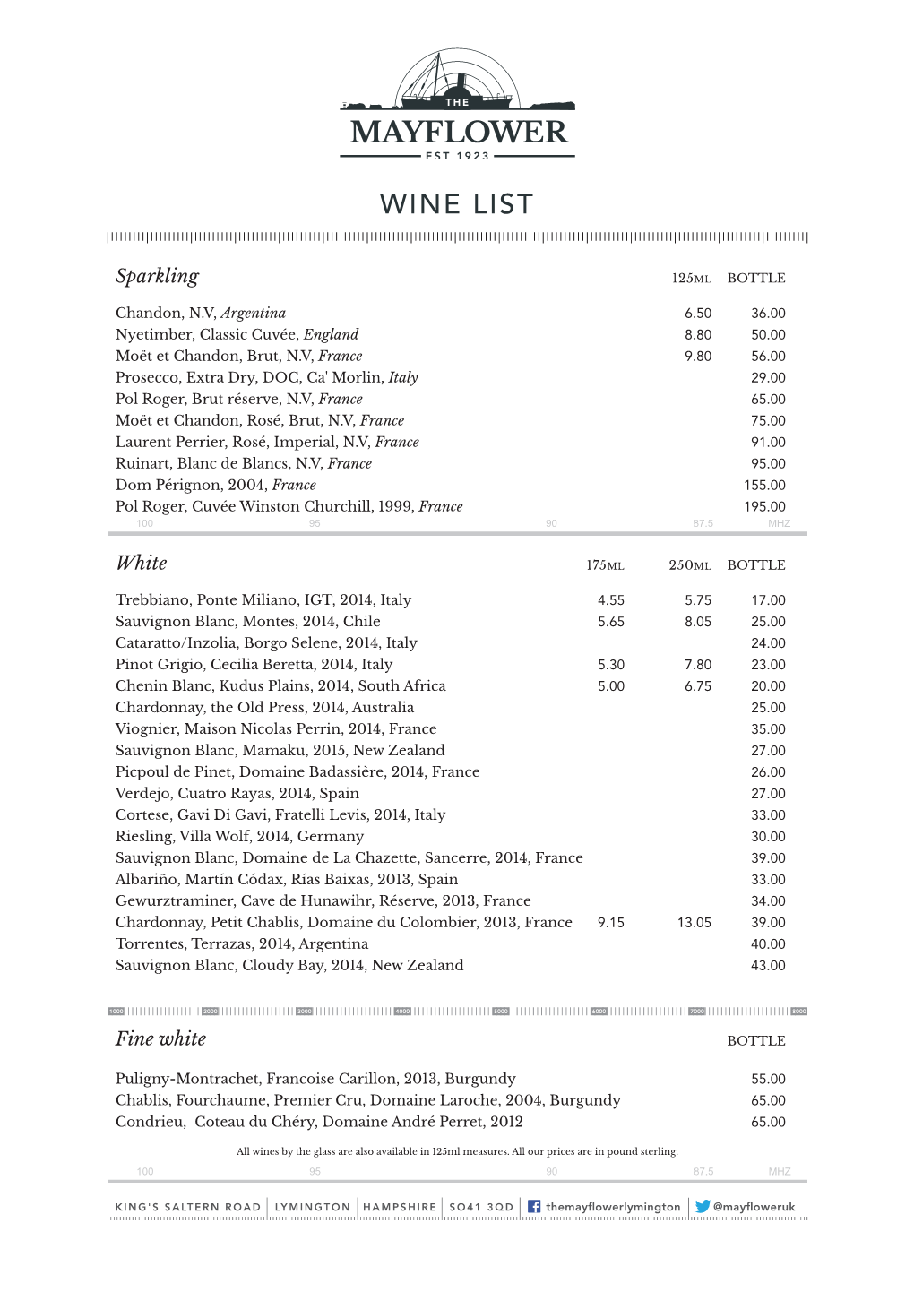 Mayflower A4 Menu Wine List