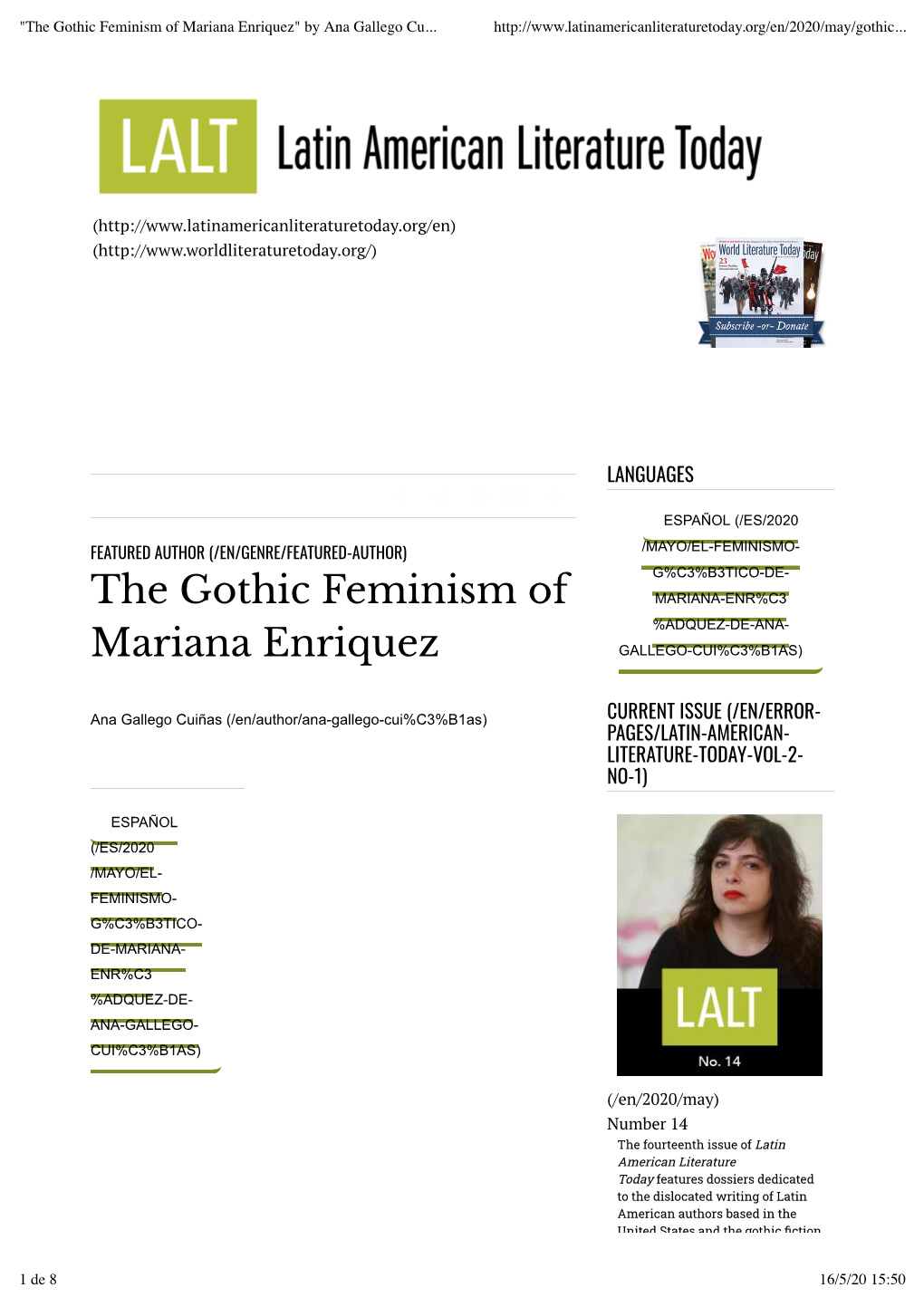 "The Gothic Feminism of Mariana Enriquez" by Ana Gallego Cuiñas