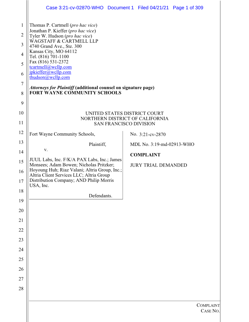 FWCS V. JUUL Labs, Inc. Lawsuit