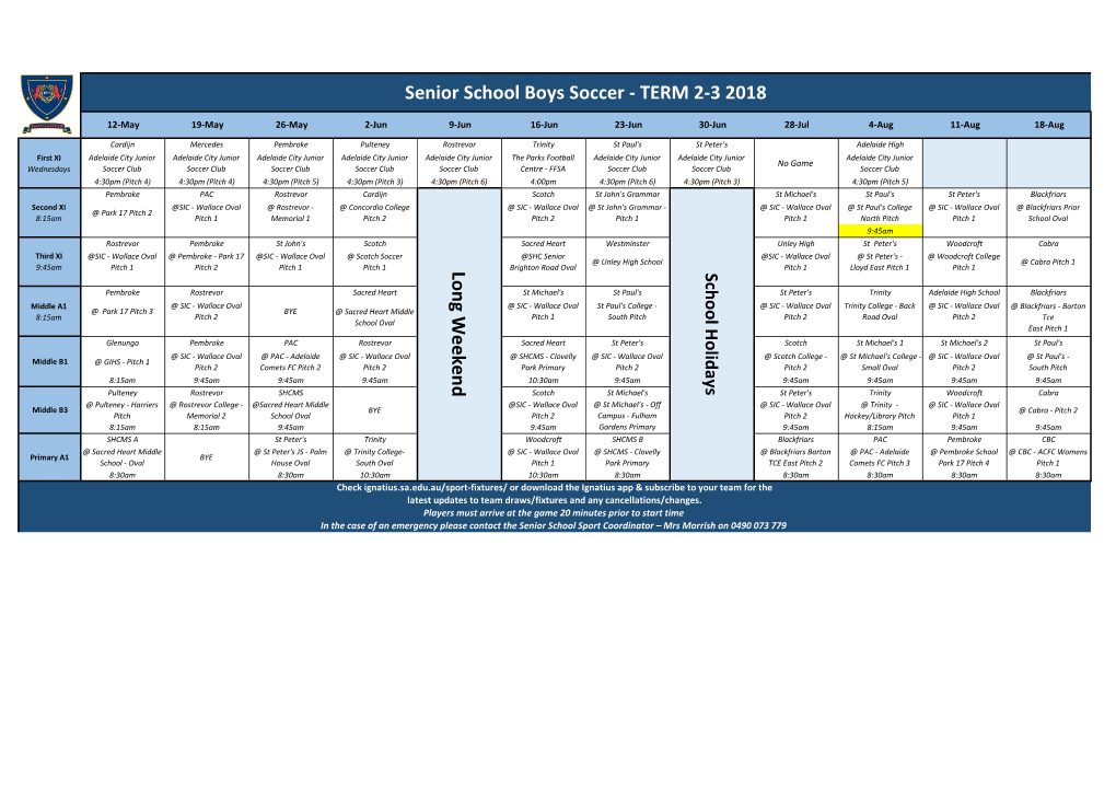 Senior School Boys Soccer - TERM 2-3 2018