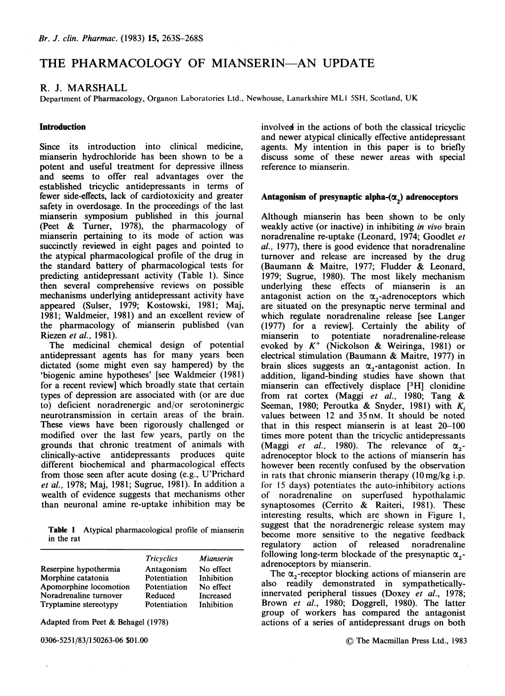 The Pharmacology of Mianserin an Update R