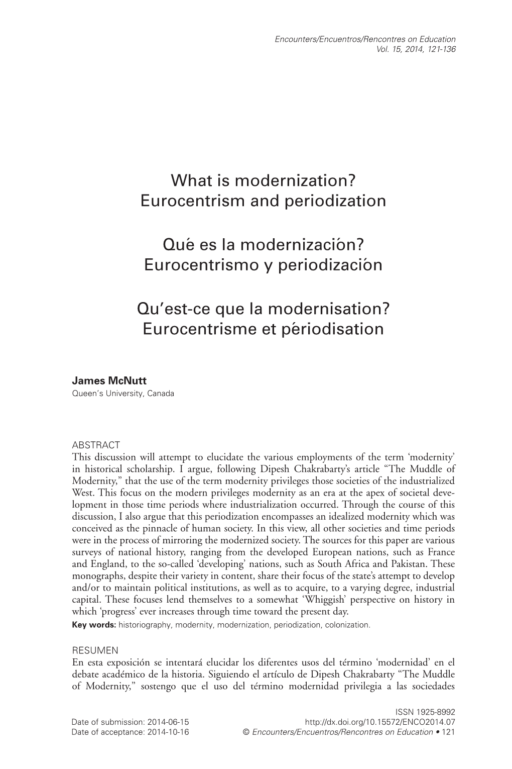 Eurocentrism and Periodization Qué Es La Modernización?