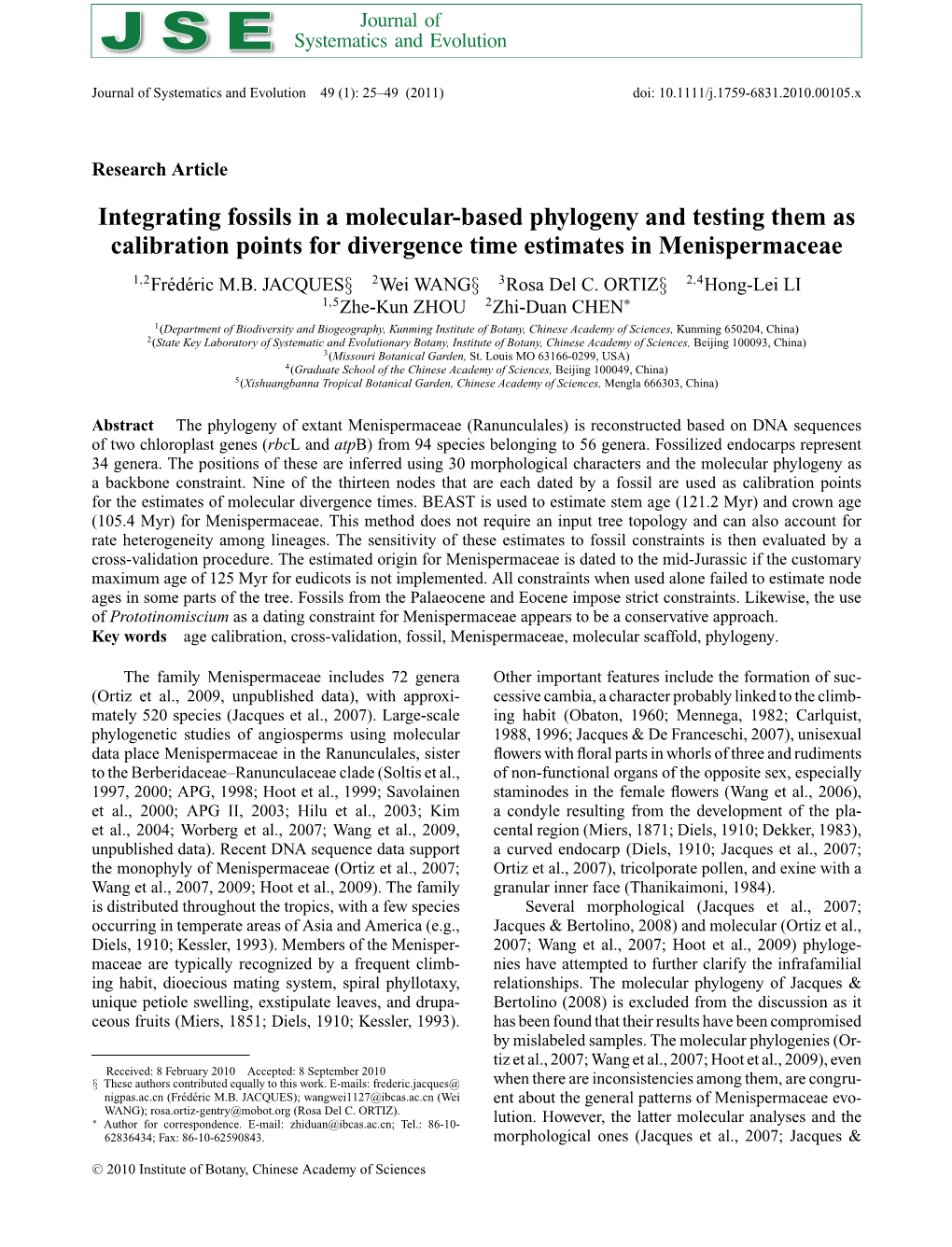 Integrating Fossils in a Molecularbased Phylogeny and Testing Them