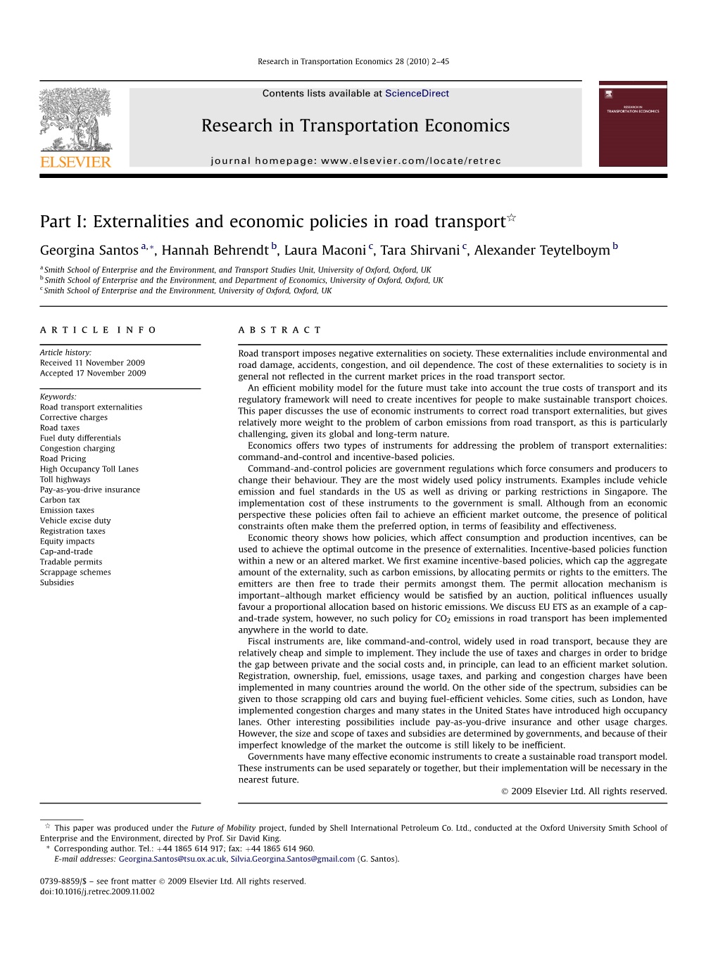 Externalities and Economic Policies in Road Transportq