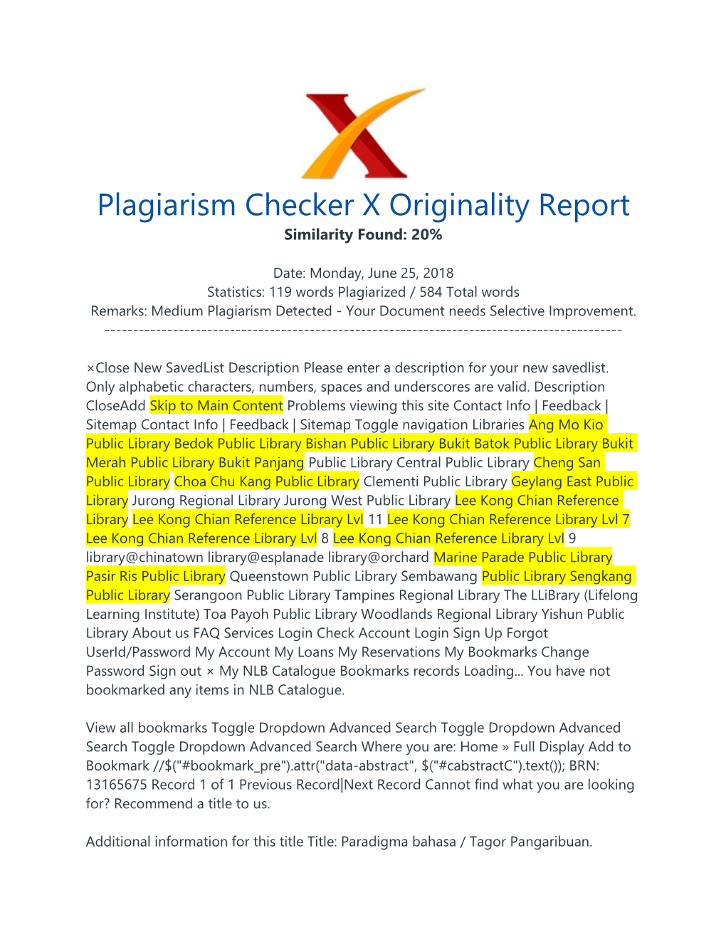 Plagiarism Checker X Originality Report Similarity Found: 20%