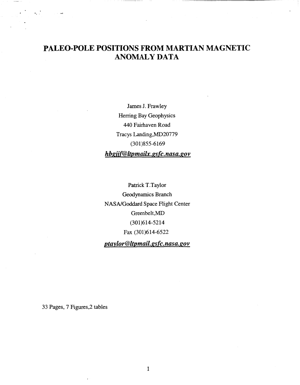 Paleo-Pole Positions from Martian Magnetic Anomaly Data